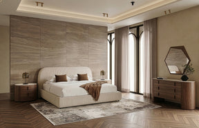 Eastern King Hortman + Chelton - Modern Beige Velvet + Walnut 4-Piece Bedroom Set - View Image 1
