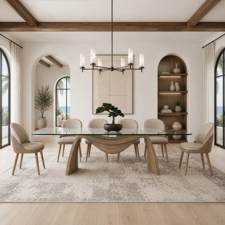 Pangea - Mid-Century Modern Glass + Buckwheat Ash Rectangular Dining Table - View Image 1