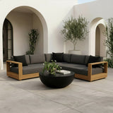 Santorini - Outdoor Grey Olefin Fabric + Natural Teak Sectional Sofa - View Image 1
