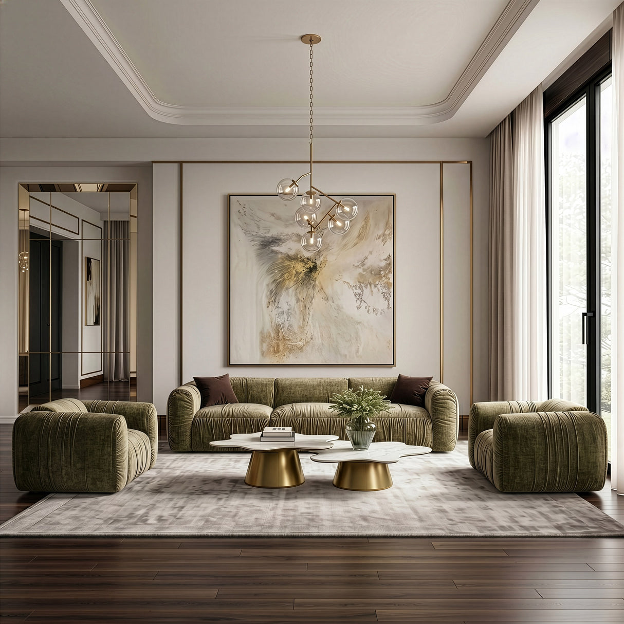 Siegal - Modern Olive Green Fabric Sofa - View Image 1