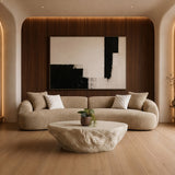 Trevor - Modern Tan Fabric Curved Mini Sectional Sofa - View Image 1
