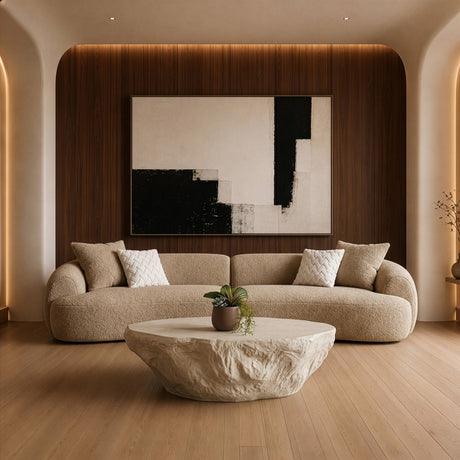 Trevor - Modern Tan Fabric Curved Mini Sectional Sofa - View Image 1