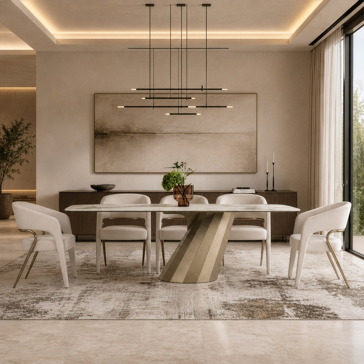 Vela - Modern Ceramic + Brass Dining Table - View Image 1