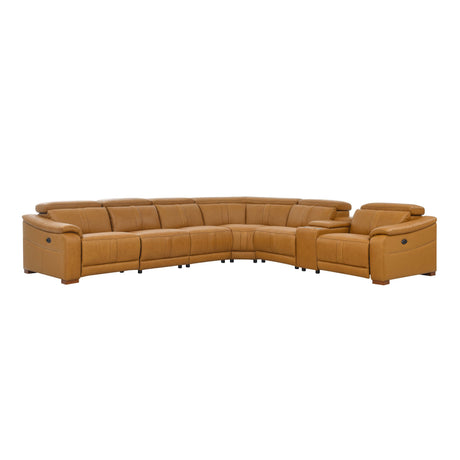 Leather Match Modular Sectional with Recliner Seat and Adjustable Headrest and Storage Console with Cup Holders - sold by Home Elegance USA
