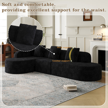 111.8-inch L-shaped curved modular sofa, modern design featuring lychee-textured long-pile polyester fabric, curved backrest with three pillows - sold by Home Elegance USA