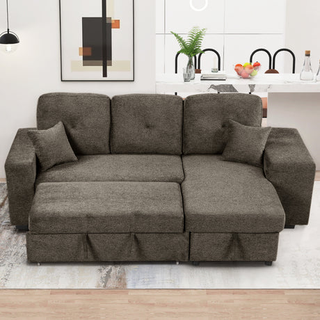 Reversible Sleeper Sectional Sofa Bed with Side Shelf and 2 Stools, Pull-Out L-Shaped Sofa Bed, Corner Sofa-Bed with Storage Chaise, Knox Charcoal Velvet - sold by Home Elegance USA