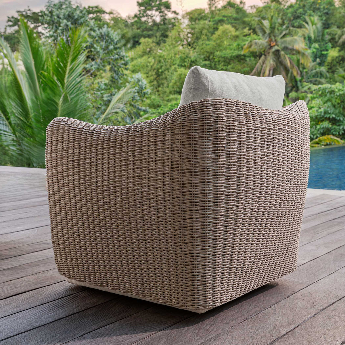 Sunset Outdoor Swivel Lounge Chair Oatmeal / Oyster White - Light Brown / White by Uttermost - View 10