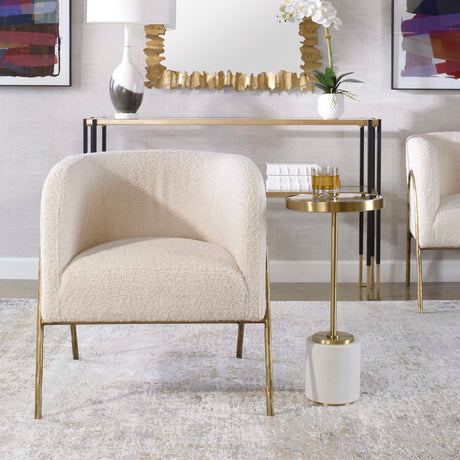 Jacobsen Shearling Accent Chair Off White - White / Light Brown by Uttermost - View 3