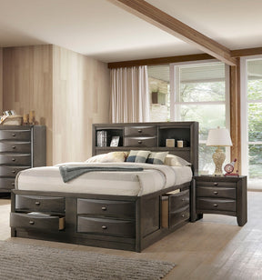 Contemporary Full Size Bed 2x Nightstands Headboard Bookcase Gray Color 3pc Set Bedroom Furniture