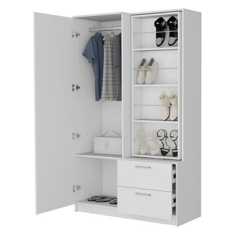 FM FURNITURE Thatcher Armoire- wardrobe, shoe storage and 2 - drawer, White - sold by Home Elegance USA
