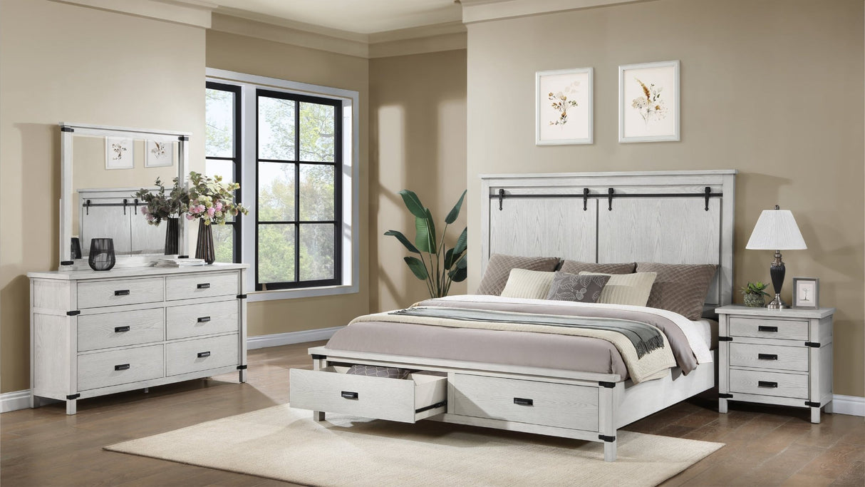 Modern Style 4 Pc Queen Bedroom Set Made with Wood in Antique White