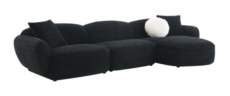 Lucifer Black & White Shimmer Fabric Sectional Sofa w/3 Pillows - sold by Home Elegance USA