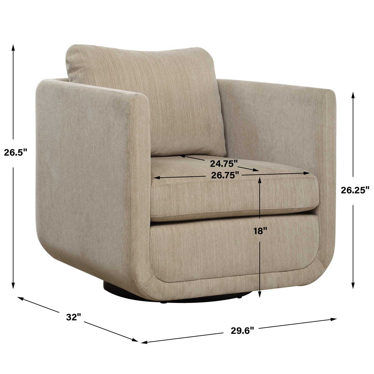 Abound Swivel Chair Porcelain - Beige by Uttermost - View 9