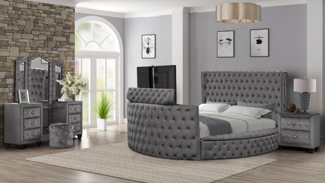 Crystal Tufted Queen 4 Pc Vanity Bedroom Set Made with Wood in Gray