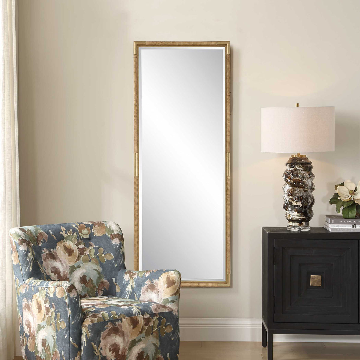 Kampar Full Length Rattan Tall Mirror - Gold by Uttermost - View 2