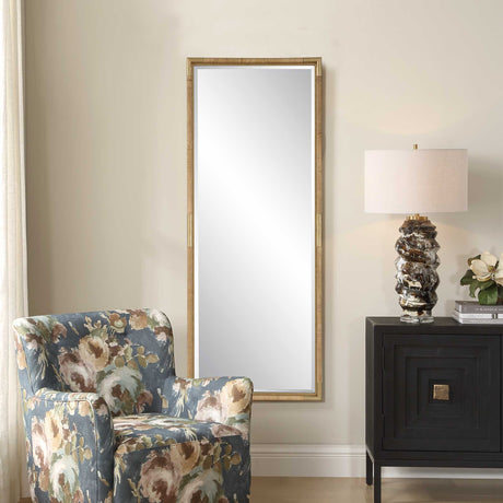 Kampar Full Length Rattan Tall Mirror - Gold by Uttermost - View 2