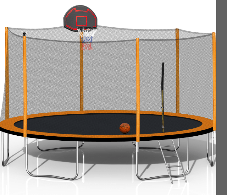 14FT Powder - coated Advanced Trampoline with Basketball Hoop Inflator and Ladder(Outer Safety Enclosure) Orange - W550S00014 - image - 3