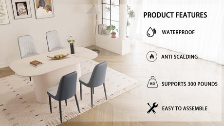 63 'medieval modern cream style MDF dining table and PU dining chair set 4. Assemble Desktop and black metal leg dining chair set, suitable for home&kitchen - sold by Home Elegance USA
