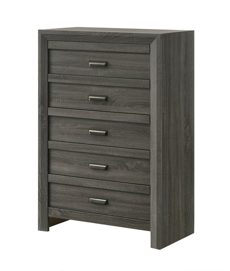 1pc Rustic Contemporary Chest Five Storage Drawers Rustic Gray Finish Bedroom Wooden Furniture