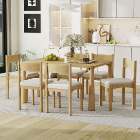 TREXM 7-Piece Retro Dining Table Set for 6, Wood Dining Table Set for 6 with Upholstered Chairs for kitchen & Dining Room (Natural Wood Wash) - sold by Home Elegance USA