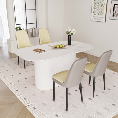 63 'medieval modern cream style MDF dining table and PU dining chair set 4. Assemble Desktop and black metal leg dining chair set, suitable for home&kitchen - sold by Home Elegance USA