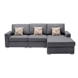 Nolan Gray Linen Fabric 3Pc Reversible Sectional Sofa Chaise with Pillows and Interchangeable Legs - Home Elegance USA