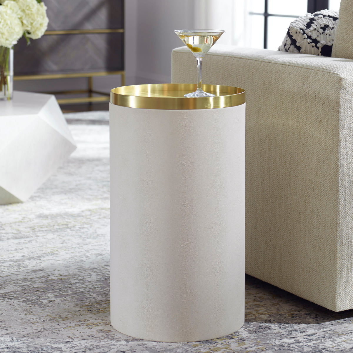 Circuit Brass & White Accent Table - White / Gold by Uttermost - View 2
