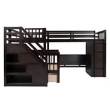 Twin-Twin over Full L-Shaped Bunk Bed With 3 Drawers, Portable Desk and Wardrobe, Espresso - Home Elegance USA