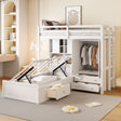 Twin Bunk Bed with Drawers, Wardrobe, Storage Shelves and Hydraulic Bed,White - sold by Home Elegance USA