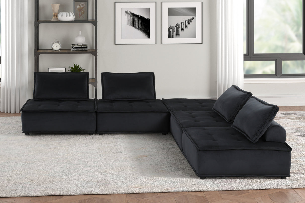 Anna 120' Black Velvet 5 Pc Sectional Sofa