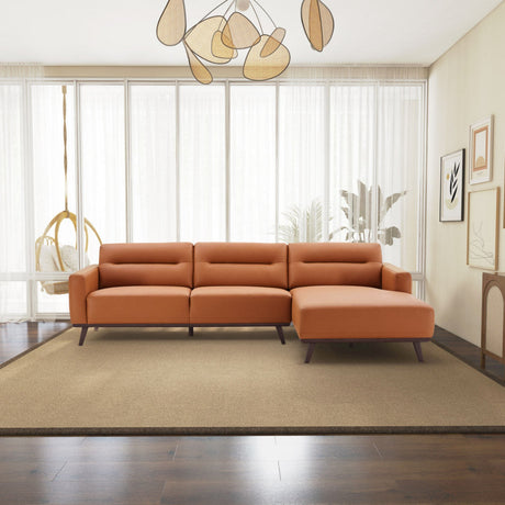 Ella Mid Century Modern L-Shaped Sectional Couch with Cognac Vegan Leather and Solid Wood Frame - sold by Home Elegance USA