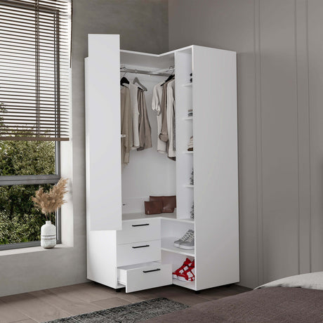 White Armoire Wardrobe with Open Storage and 2 Drawers - sold by Home Elegance USA