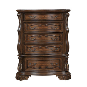 Formal Traditional Dark Brown Finish Luxury Storage Chest of 5x Drawers Gold Accent Detailing Bedroom Furniture 1pc Vertical Dresser
