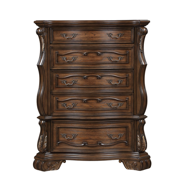 Formal Traditional Dark Brown Finish Luxury Storage Chest of 5x Drawers Gold Accent Detailing Bedroom Furniture 1pc Vertical Dresser