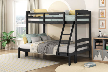 Twin over Full Bunk Bed with Guard Rails 1pc Sturdy Wooden Black Finish Youth Bedroom Furniture - sold by Home Elegance USA