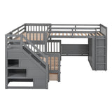 Twin-Twin over Full L-Shaped Bunk Bed With 3 Drawers, Portable Desk and Wardrobe, Gray(OLD SKU:LT100542AAE) - sold by Home Elegance USA