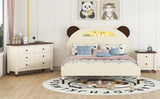 3 - Pieces Bedroom Sets Full Size Bear - Shape Platform Bed with Nightstand and Storage dresser,Cream+Walnut | Home Elegance USA