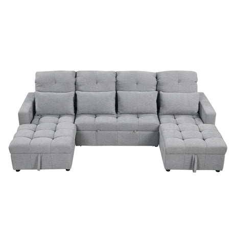 Versatile Oversized U-shaped Sectional Sofa Bed with Storage Chaise Lounges and USB Ports, Gray Chenille, 110.2' - sold by Home Elegance USA