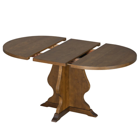 TREXM Farmhouse 5-Piece Dining Table Set with 4 Upholstered Chairs, Wood Extendable Dining Table with 15.7' Leaf for Extra Seating for Dining Room, Kitchen and Living Room (Brown) - sold by Home Elegance USA