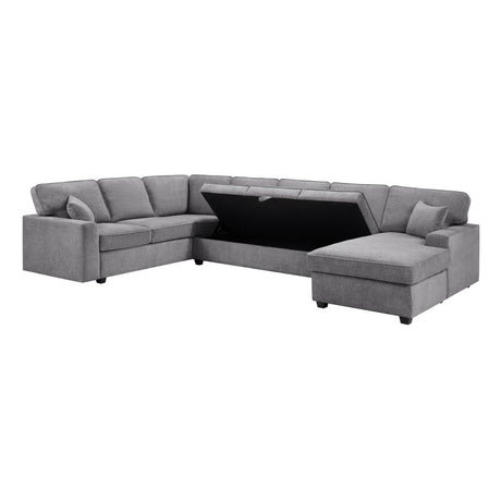 Samira 137'W Gray Chenille Sectional Sofa with Right-Facing Chaise, Underseat Storage, Throw Pillows - sold by Home Elegance USA