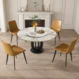 53' Round Sintered Stone Dining Table with Black Carbon Steel Base and 31.5' Lazy Susan- for Kitchen,Dining Room(4 chairs)