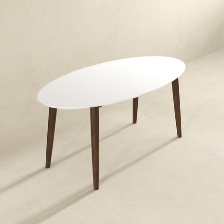 Ada Mid Century Modern Style Solid Wood White Top Oval Dining Table and 4 Side Chairs - sold by Home Elegance USA