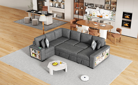 Modern Grey U-Shaped Sectional Sofa Bed with USB Ports, Storage Chaise & Pillows, Chenille Fabric, 109' - sold by Home Elegance USA
