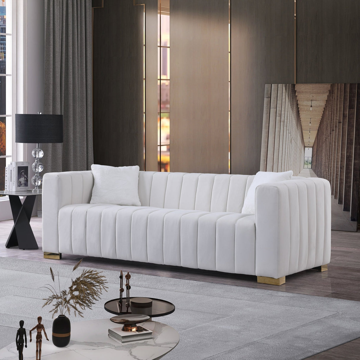 A modern channel sofa take on a traditional Chesterfield,White color,3 seater - W1099S00015 - image - 3