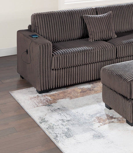 Chocolate Fur-Like Corduroy Sectional Sofa Reversible Chaise Sofa w USB Storage Ottoman Upholstered Couch Pillows 3pc Set Living Room - sold by Home Elegance USA
