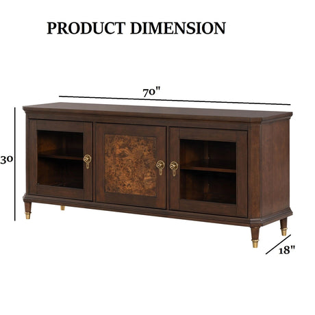 Modern Style TV Stand 3 Drawers Gold Round Knobs And Legs Felt Line Drawers Dark Cherry Finish - sold by Home Elegance USA