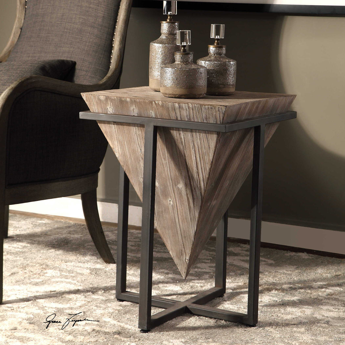 Bertrand Wood Accent Table - Light Brown / Black by Uttermost - View 4