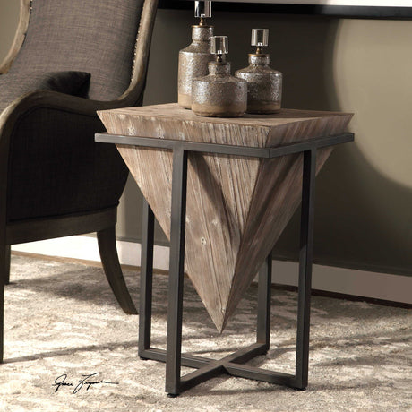 Bertrand Wood Accent Table - Light Brown / Black by Uttermost - View 4