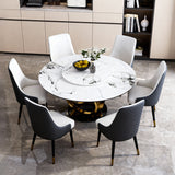 59' Round Dining Table with 360° Rotating Lazy Susan, Heat & Scratch Resistant Sintered Stone Top for Dining Room, Kitchen, Dinette, Compact Space(6 chairs)