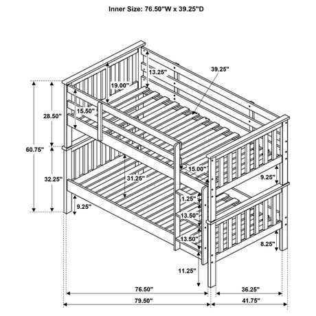 Madison White Twin Over Twin Bunk Bed - sold by Home Elegance USA
